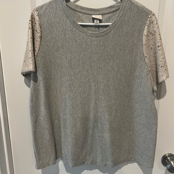 A New Day Gray Top with Sequin Sleeves size XL - Picture 1 of 16